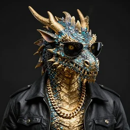 photo of a dragon wearing sunglasses and a gold chain