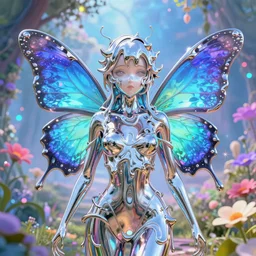 ultra detailed butterfly goddess made out of liquid chrome, melting face, in fairy landscape universe, anime aesthetic by Ruan Jia, Moebius, hiroshi yoshida, Druillet, colorfull, vivid colors, 8k, octane render, uplifting, magical composition  artstation