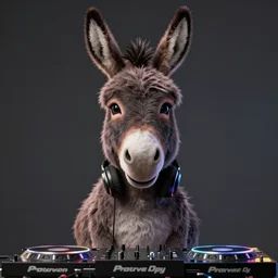 A portrait of a DJ donkey, 8k, hyper-detailed, studio lighting