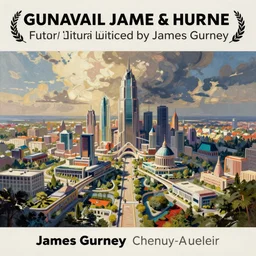 graphic, landscape guache painting future utopia city by james gurney