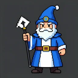 blue wizard character sprite sheet, jrpg, pixel art