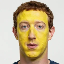 Mark Zuckerberg with bright yellow and porous looking skin, yellow skin, pourous skin