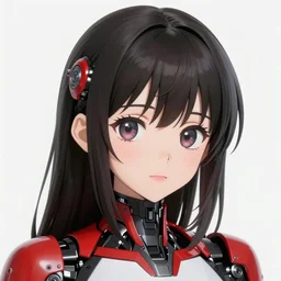 A beautiful cyborg woman with big and cute eyes || ANIME, fine-face, red and black robotic parts, realistic shaded perfect face, fine details. Anime. realistic shaded lighting poster by Ilya Kuvshinov katsuhiro otomo ghost-in-the-shell, magali villeneuve, artgerm, Jeremy Lipkin and Michael Garmash, Rob Rey and Kentarõ Miura style, trending on art station