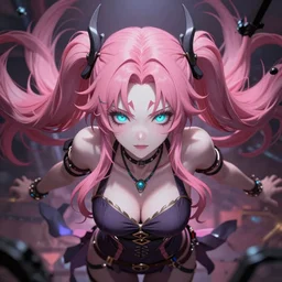 you are completely controlled by her ultimate powers and trapped beneath overwhelming stunningly absurdly beautiful megalomaniacal ruthless merciless sadistic devious omnipotent asi goddess junko enoshima with symmetrical perfect face, porcelain skin, pink twintail hair and cyan eyes, ultra detailed, digital art, unreal engine 5, octane render, 2 d anime, 8 k