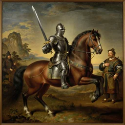 knight without a horse holding a giant and too heavy sword in a chinese landscape, by camille corot, by fernando botero, by pieter bruegel the elder, painting, fine art, high contrast, divine, strong, rembrandt lighting, ray tracing global illumination, ray tracing reflections, insanely detailed and intricate, hypermaximalist, elegant, ornate, hyper realistic, super detailed