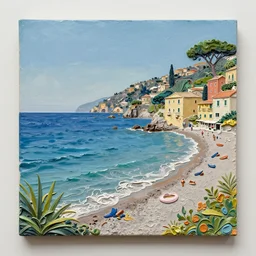impasto high relief, beautiful italian beach scene, claire tabouret