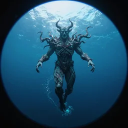 photo of great old one azathoth swimming in the ocean, national geographic, shutterstock contest winner, ecological art, bioluminescence, fisheye lens, wide lens
