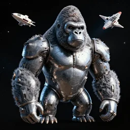 space ship in space, designed to look like a gbig metal gorilla