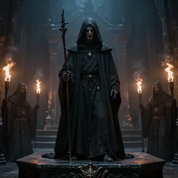 full body portrait of a godly plague doctor during a sacred ritual over demonic altar : : 2 cultists with torches in the back : : 2 epic, dark atmosphere : : 1 b & w, detailed linework, cinematic, black paper, ornate, symmetrical, vintage : : 1 tarot card, highly detailed, photo, grotesque : : 2 gold filigree, body portrait, super