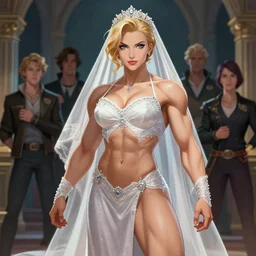 portrait of samus aran as a very attractive female bodybuilder bride, elegant, fantasy, hd shot, digital portrait, beautiful, artstation, comic style, by artgerm, guy denning, jakub rozalski, magali villeneuve and charlie bowater
