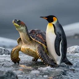 a turtle penguin hybrid, a turtle mixed with a penguin