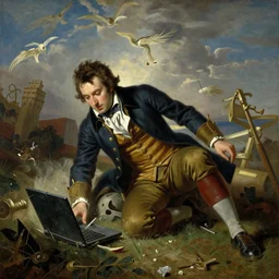 Napoleon Bonaparte smashing his laptop after losing, painting by krenz cushart, wlop,