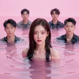 lee jin - eun emerging from pink water in cyberpunk theme by conrad roset, jakub rebelka, tran nguyen, wadim kashin, m. w. kaluta, ruan jia, martine johanna ren hang, bastien lecouffe - deharme, andrew ferez, jesper ejsing,, rule of thirds, seductive look, beautiful