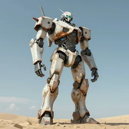 a giant robot standing on top of a sandy beach, concept art by zoltan boros, trending on artstation, altermodern, dystopian art, parallax, angular, rust, degradation, ruan jia