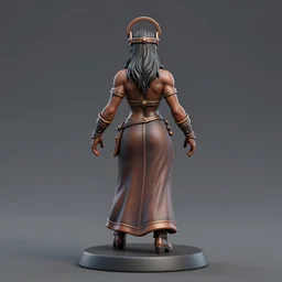 80mm resin detailed miniature of Queen of barbarian, black female, clothed in armor, circlet, very muscular, black hair, beautiful bone structure, symmetrical facial features, Product Introduction Photos, 4K, Full body, view from behind