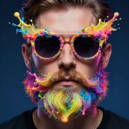 bard close up beard sunglasses splash art graphic design color splash high contrasting art, fantasy, highly detailed, art by greg rutkowski