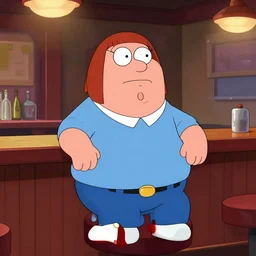 Peter Griffin wearing Lois outfit sitting in a bar, lonely, looking sad, trending on artstation