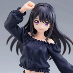 complete figure of goth wearing a comfy blouse, personification, tsurime eyes, tareme eyes, eyes by kon satoshi, dynamic pose, amiami, aniplex, kotobukiya, good smile company, beautiful composition, 4 5 mm lens, focal length 2, hdr