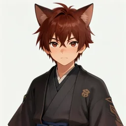 portrait of a cat boy wearing a japanese traditional outfit, mid - short hairs, dark brown redhead, some freckles, 1 9 years old, fantasy character, original composition, high quality, final fantasy xiv digital art, anime