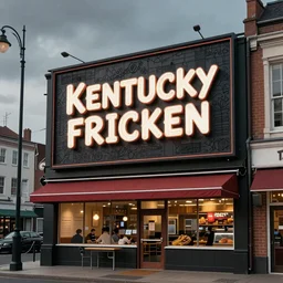 A Kentucky Fried Chicken restaurant with a large sign in the city Yharnam from Bloodborne