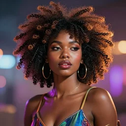 stunning breathtaking portrait of an afro goddess, afrofuturism, braided hair, volumetric lighting, vibrant color explosion in bokeh background, artstation, smooth