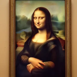 a photo of the model in the Mona Lisa stepping out of the painting