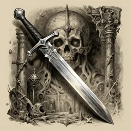 magic item, illustration of sword, osr dungeon, tomb of horror, illustration, high detail, high resolution
