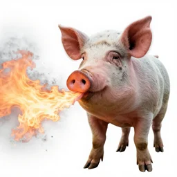 Live Action Still of an isolated pig blowing fire fire, real life, hyperrealistic, ultra realistic, realistic, highly detailed, epic, HD quality, 8k resolution, body and headshot, Exquisite detail, post-processing, masterpiece, Cinematic Lighting, Unreal Engine, 8k, HD, white background