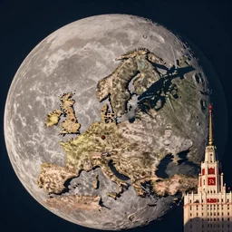 an Eastern European Soviet blocky capitol city on the moon bird’s eye view, sunrise, long shadows, trending on Instagram, photorealistic, stunning, award winning photo