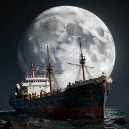a shipwreck in the moon, realistic