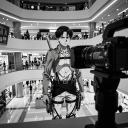 camera footage of a walker titans of Attack on Titan in an abandoned shopping mall, high exposure, dark, monochrome, camera, grainy, CCTV, security camera footage, timestamp, zoomed in, fish-eye lense, Titan, Attack on Titan,