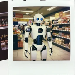 ASIMO robot in a shopping mall, 1977, Polaroid