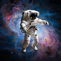 an astronaut drifts into a colorful nebula for eternity