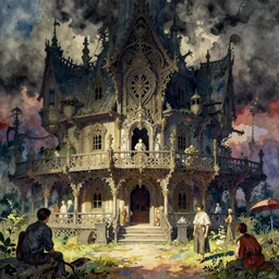 tavern. intricate, amazing composition, colorful watercolor, by ruan jia, by maxfield parrish, by marc simonetti, by hikari shimoda, by robert hubert, by zhang kechun, illustration, gloomy, volumetric lighting, fantasy