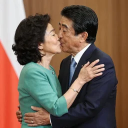 Shinzo Abe warmly kisses Tsai Ing-wen.