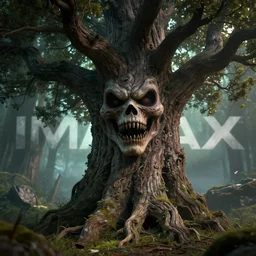 A Beautiful digital artwork of Old Tree with scary face, in style by Dan Mumford, Cyril Rolando and Caspar David Friedrich, 8k resolution, Ultrafine details, Rendered in Unreal Engine 5, Cinematic Composition, Reimagined by industrial light and magic, smooth,4k, beautiful lighting, HDR, IMAX, Cinema 4D, shadow depth
