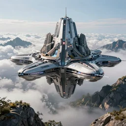 amazing flying sci - fy mountains, hyperrealism, 4 k