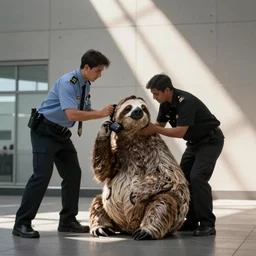airport security performing body cavity search on a sloth