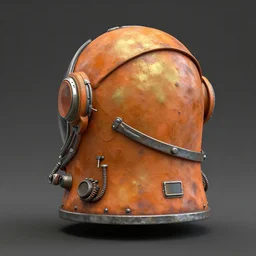 photo of hyper detailed boxcutter hard surface modelling rear view of rusty matte oranve gold astronaut helmet, arstation, cables wires, heart symbols, unreal engine 5
