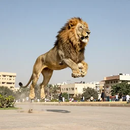 lion of Kasr el nil leaping in the air above Tahrir square