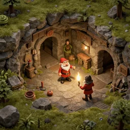 where's wally in an underground dwarven stronghold, isometric view, photorealism