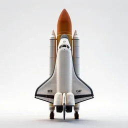 translucent space shuttle, professional product shot, isolated on a pure white background, centered, entire object in frame, sharp focus, soft studio lighting