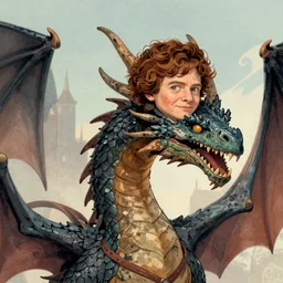 Illustration of a dragon with Tyrion Lannister's head on its neck.