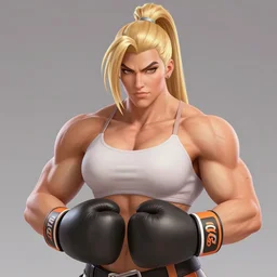 portrait of a beautiful thick muscular fitness model zarya from overwatch wearing boxing gloves and showing her big pectorals, roided face, blonde hair and ponytail, elegant, art by stanley artgerm lau wlop rossdraws james jean andrei riabovitchev marc _ simonetti and sakimichan tranding on artstation