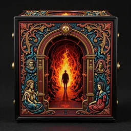 a vivid image of the portal to hell in a puzzle box by clive barker and alex grey and lisa frank and michael whelan, symmetry accurate features, very intricate details, 8 k, hires