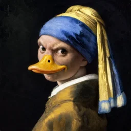a portrait of donald ducky looking angry, in the style of johannes vermeer