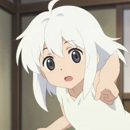 anime film visual of a young girl with white hair in her room interior, cute face by ilya kuvshinov, makoto shinkai, kyoto animation, dynamic perspective and pose, detailed eyes, less nose, crisp and sharp cel shade