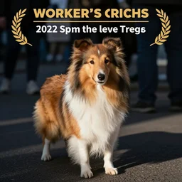 a photo of a sheltie in a protest about worker's rights
