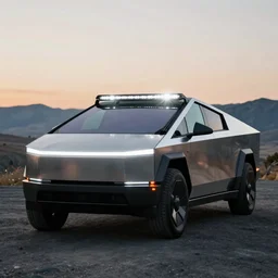 a tesla cybertruck with a modded light bar across the top