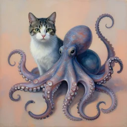 painting of hybrid cat and octopus fused together, animal crossbreed, by zdzislaw beksinski, by lewis jones, mattias adolfsson, cold hue's, warm tone gradient background, concept art, digital painting
